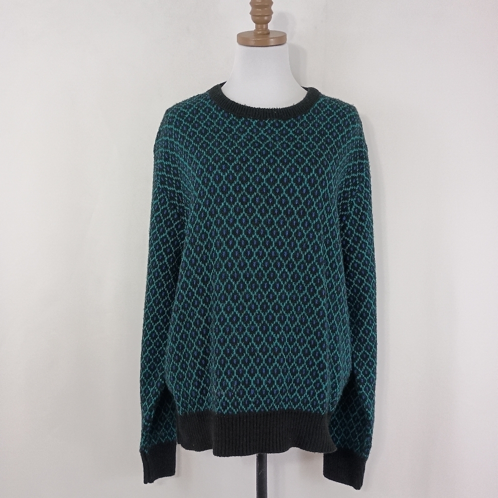 Vintage 70s Reed and James Unisex Black and Green Sweater Size XL Preppy Grandpa